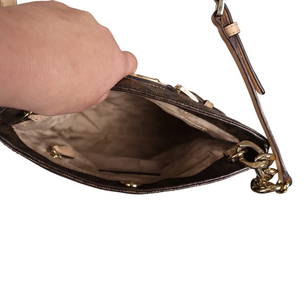 Michael Kors Hamilton Large Crossbody Messenger Brown MK Signature PVC Gold Bag - Picture 8 of 13